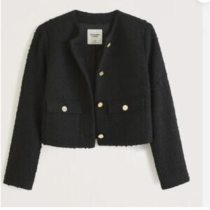 Abercrombie Fitch Collarless Tweed Jacket Black Size Medium